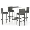 vidaXL 5-delige Tuinbarset met kussens poly rattan grijs