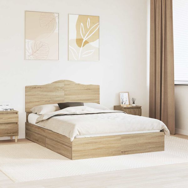 vidaXL Opslag bed met lade Sonoma Eiken 140 x 190 cm Bewerkt hout