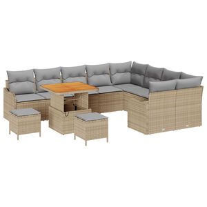 vidaXL Tuinbankenset met kussen 12 pcs Beige poly rattan