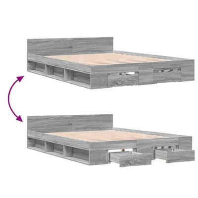 vidaXL Bedframe met lades bewerkt hout grijs sonoma eiken 160x200 cm