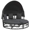 vidaXL Loungebed met luifel en kussens poly rattan zwart