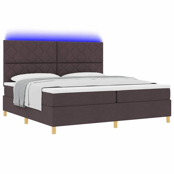 vidaXL LED Box Spring Bed met matras Donkerbruin 200 x 200 cm Stof