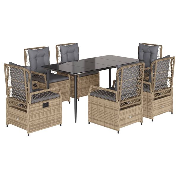 vidaXL 7-delige Tuinset met kussens poly rattan beige