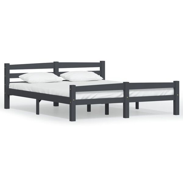vidaXL Bedframe massief grenenhout donkergrijs 160x200 cm