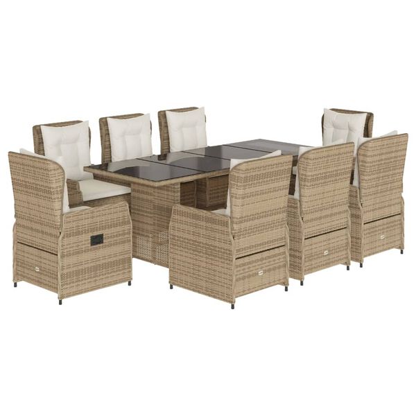 vidaXL 9-delige Tuinset met kussens poly rattan beige