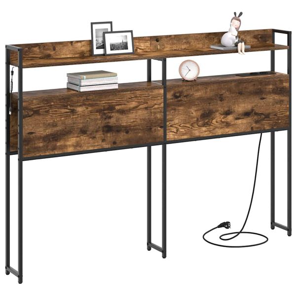 vidaXL Opslag hoofdbord met plank Gerookt eiken 120 cm Bewerkt hout