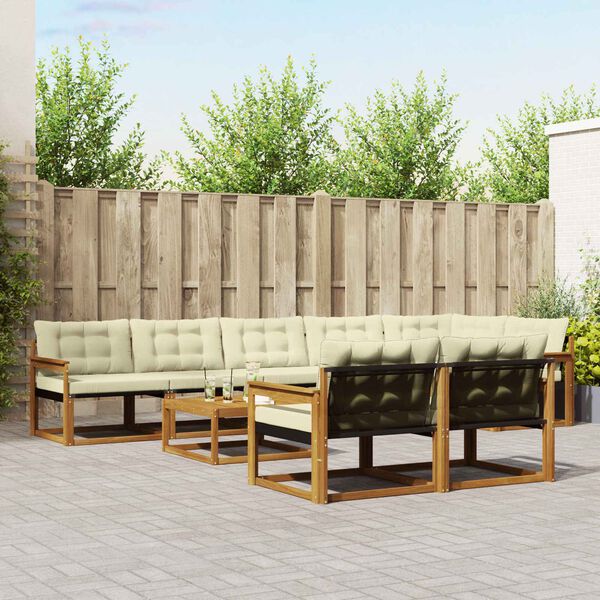 vidaXL Buiten bankenset met kussen 9 pcs Natuurlijk en Cr&egrave;me