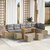 vidaXL Tuin Sofa Set met kussen met opslag Beige Poly riet