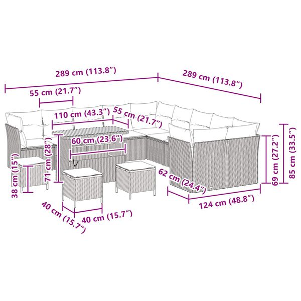 vidaXL Tuin Sofa Set met kussen 14 pcs Zwart poly rattan