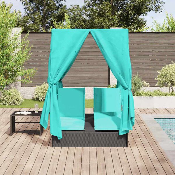 vidaXL Dubbele ligbed Turquoise 205 x 129 x 200 cm poly rattan
