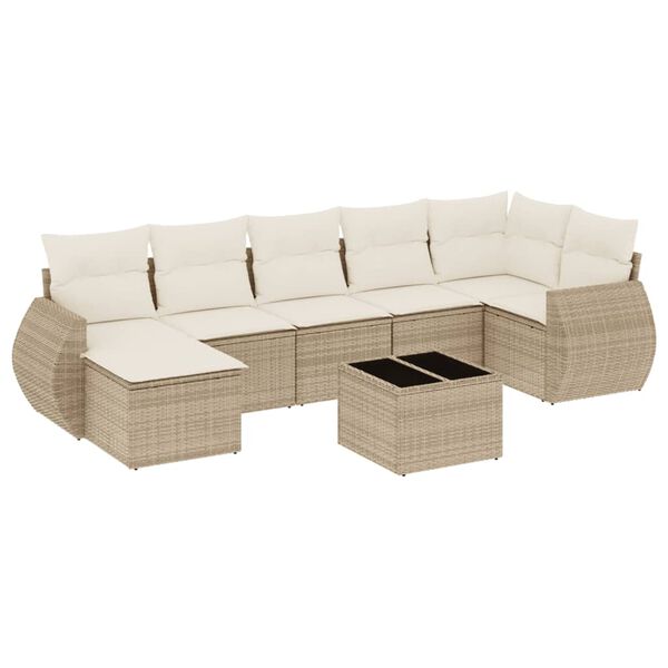 vidaXL 8-delige Loungeset met kussens poly rattan beige