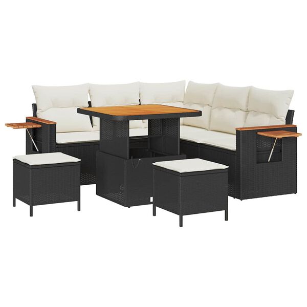 vidaXL Tuin Sofa Set met kussen 8 pcs Zwart en cr&egrave;me
