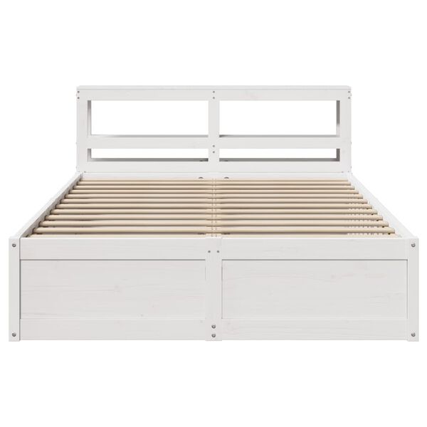 vidaXL Bedframe met hoofdbord massief grenenhout wit 140x190 cm