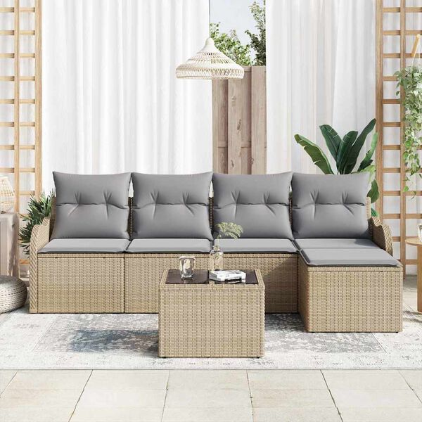 vidaXL Tuin Sofa Set Beige poly rattan