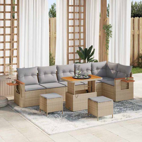 vidaXL Tuin Sofa Set met kussen met opslag Beige Poly riet