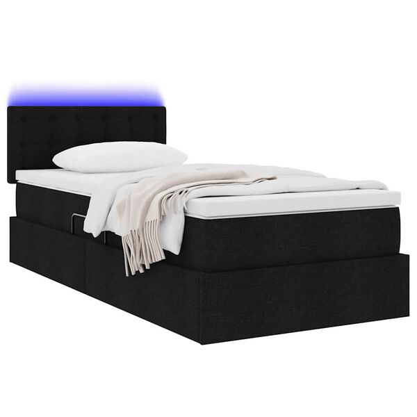 vidaXL Opbergbed met LED met matras met LED Zwart 90 x 200 cm Stof