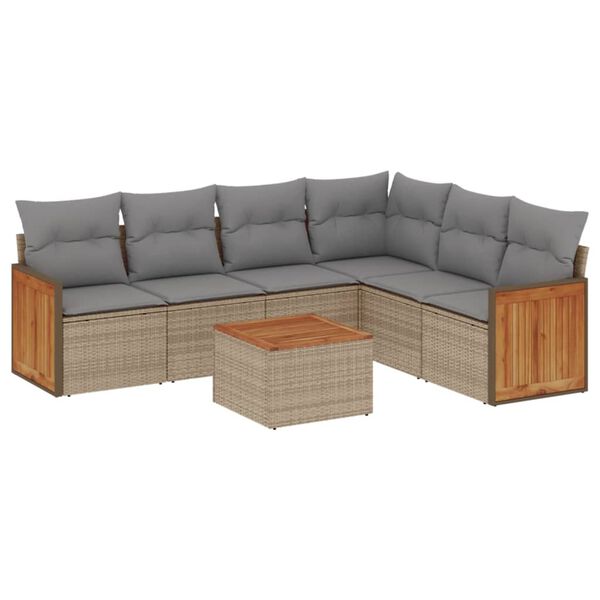 vidaXL 7-delige Loungeset met kussens poly rattan beige