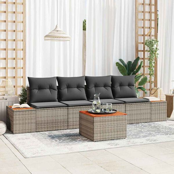 vidaXL Tuin Sofa Set met kussen met opslag 5 pcs Grijs Poly riet