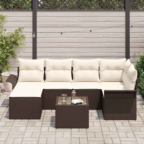 vidaXL Tuin Sofa Set met kussen 7 pcs Bruin Poly riet
