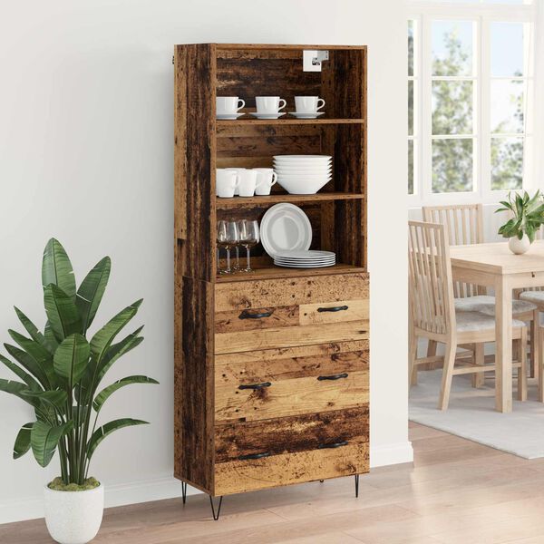 vidaXL Hoge kast met lade 2 pcs Oudhout Bewerkt hout