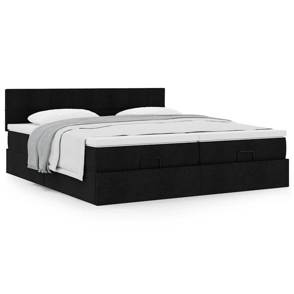vidaXL Ottoman bed met matrassen 200x200cm stof zwart