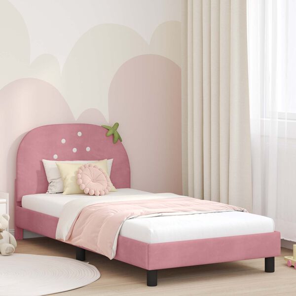 vidaXL Bedframe voor kinderen met hoofdbord Roze 90 x 190 cm Fluweel