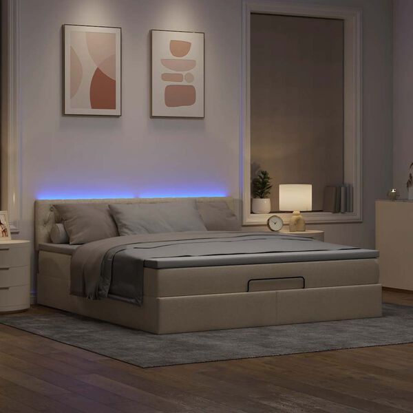 vidaXL Bed poef met matras en LED's 180x200 cm stof cr&egrave;mekleurig