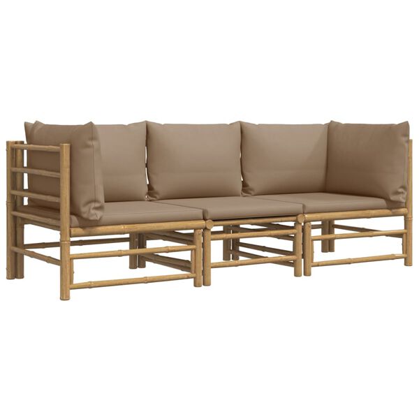 vidaXL 3-delige Loungeset met kussens bamboe taupe