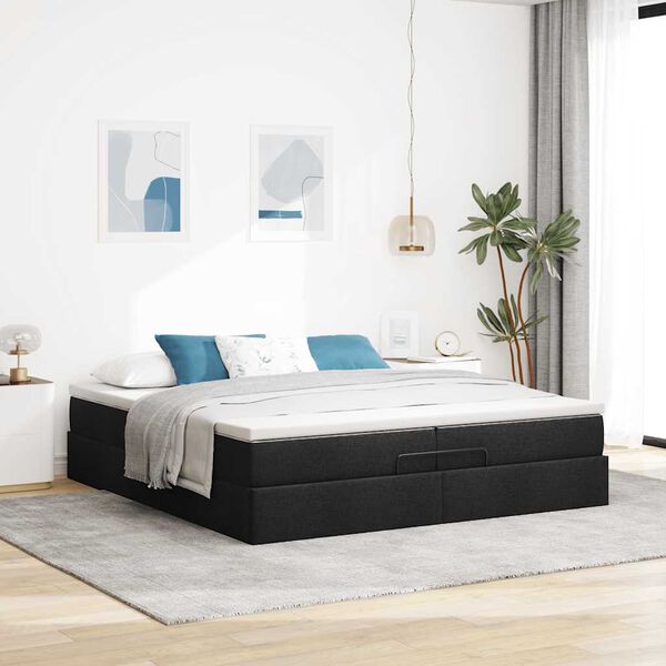 vidaXL Ottoman bed met matrassen 200x200cm stof zwart