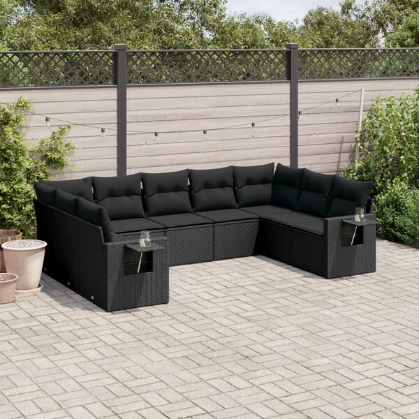 vidaXL 9-delige Loungeset met kussens poly rattan zwart