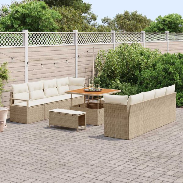 vidaXL Tuinbankenset met kussen 11 pcs Beige poly rattan