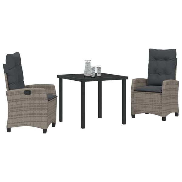 vidaXL Tuin eettafelset met kussen 3 pcs Grijs poly rattan