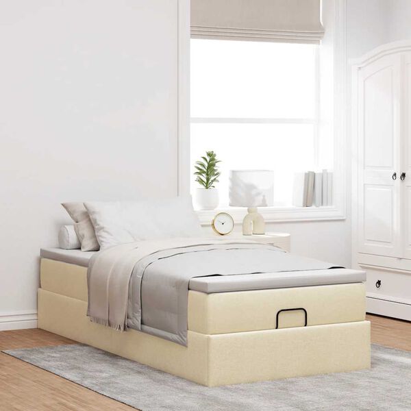 vidaXL Ottoman bed met matras 90x200cm stof cr&egrave;mekleurig