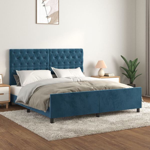 vidaXL Bedframe zonder matras 160x200 cm fluweel donkerblauw