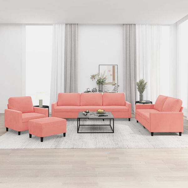vidaXL 4-delige Loungeset met kussens fluweel roze