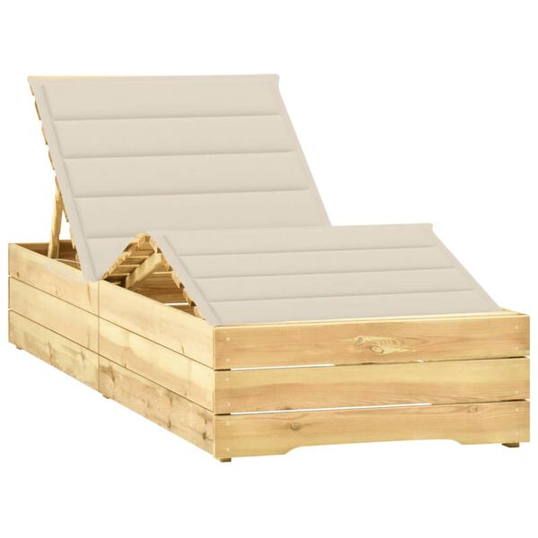 vidaXL Ligbed met cr&egrave;mekleurig kussen ge&iuml;mpregneerd grenenhout