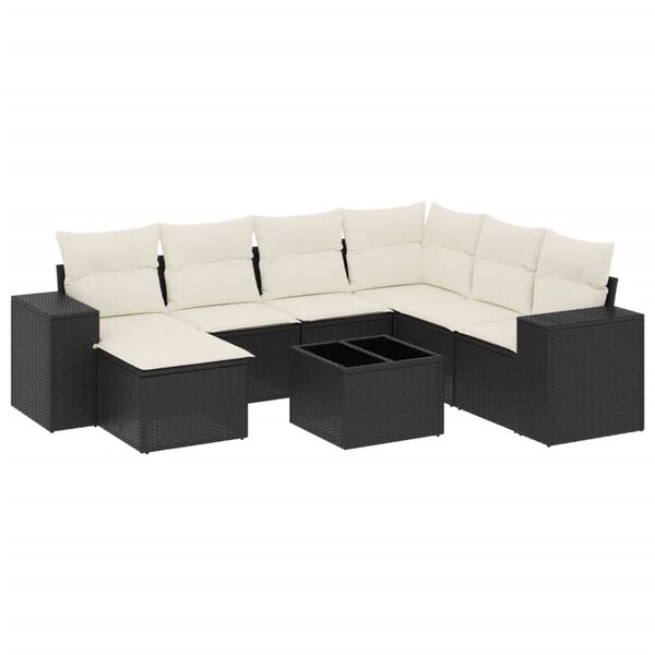 vidaXL 8-delige Loungeset met kussens poly rattan zwart