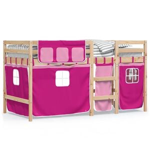 vidaXL Kinderhoogslaper met gordijnen 90x190 cm grenenhout roze