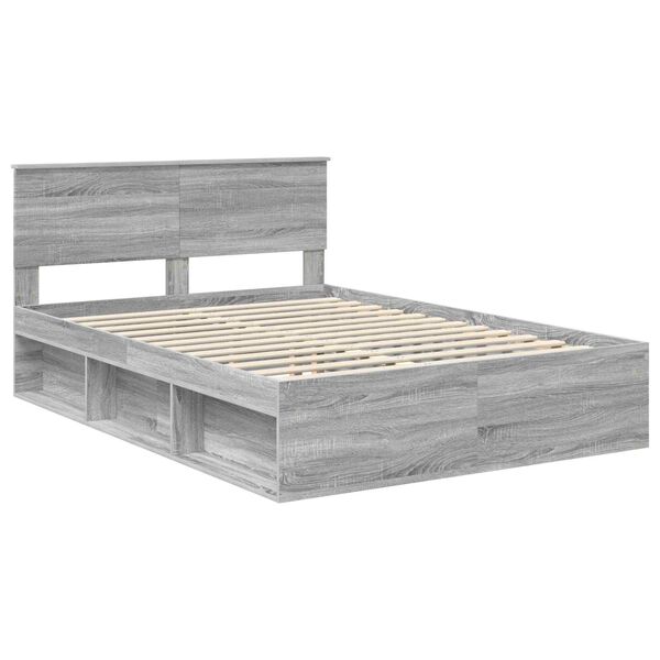 vidaXL Bedframe Grijs Sonoma 140 x 190 cm Massief grenenhout