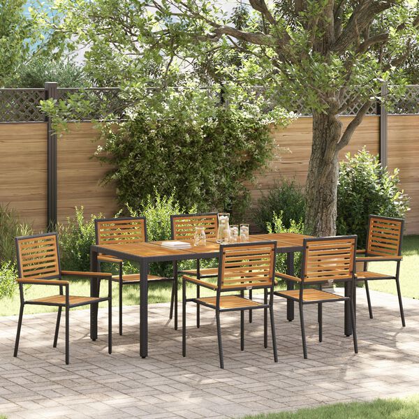 vidaXL Tuin Eetset 7 pcs Zwart en Hout poly rattan
