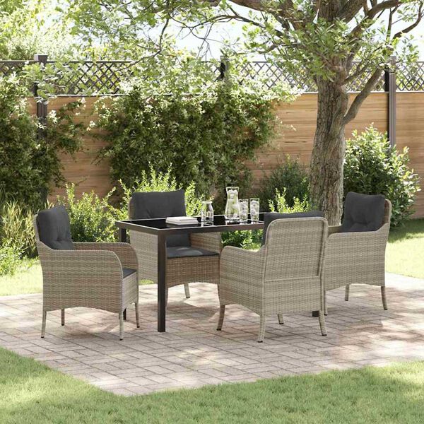 vidaXL Tuin eettafelset met kussen 5 pcs Lichtgrijs poly rattan