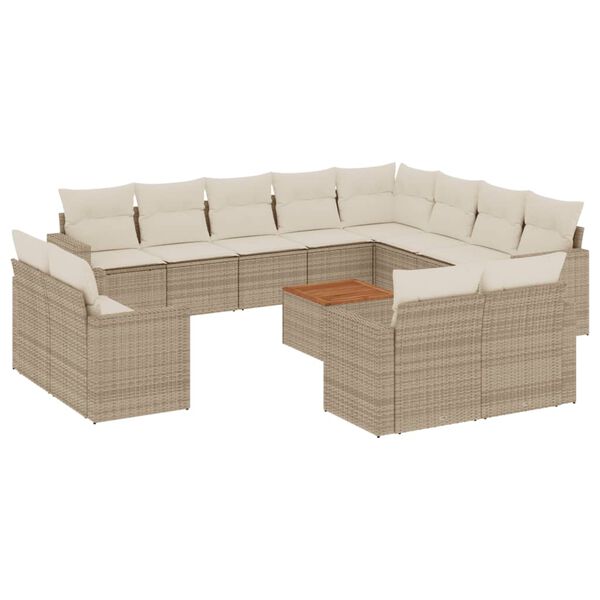 vidaXL 13-delige Loungeset met kussens poly rattan beige