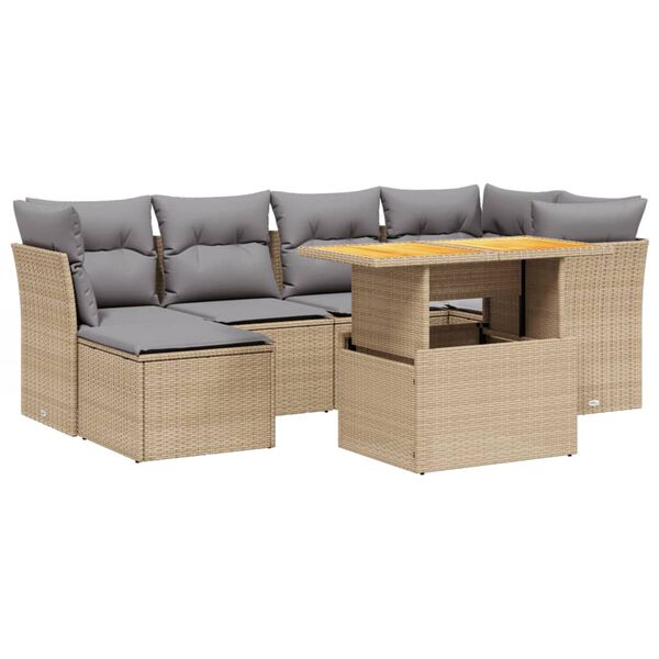 vidaXL 7-delige Loungeset met kussens poly rattan beige