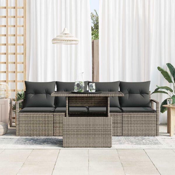 vidaXL Tuin Sofa Set met opslag 5 pcs Grijs Poly riet