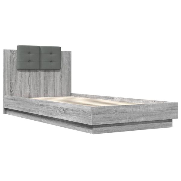 vidaXL Bedframe met hoofdeinde bewerkt hout grijs sonoma 90x200 cm