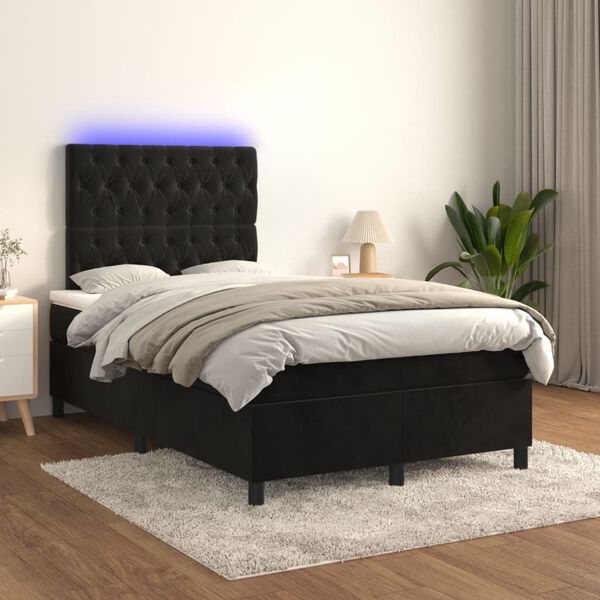 vidaXL Boxspring met matras en LED fluweel zwart 120x200 cm