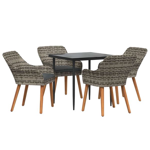 vidaXL Tuin eettafelset met kussen 5 pcs Grijs poly rattan