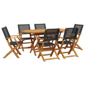 vidaXL 7-delige Tuinset poly rattan en massief hout zwart