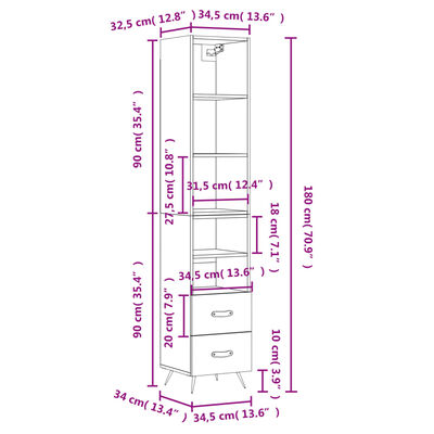 vidaXL Hoge kast 34,5x34x180 cm bewerkt hout zwart