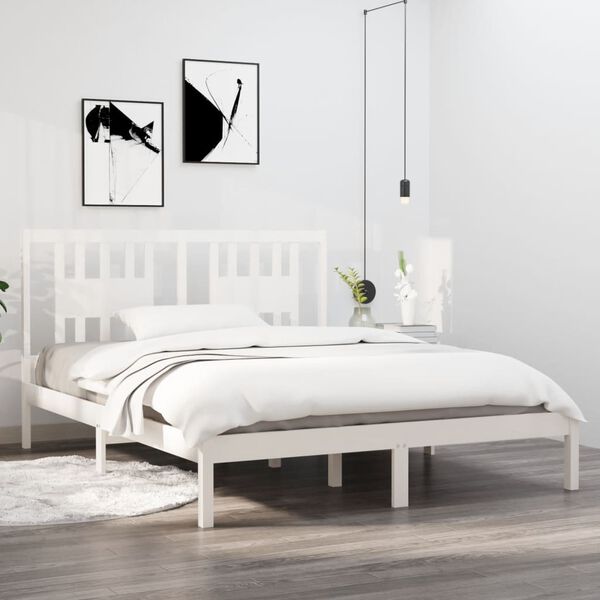 vidaXL Bedframe massief grenenhout wit 140x200 cm